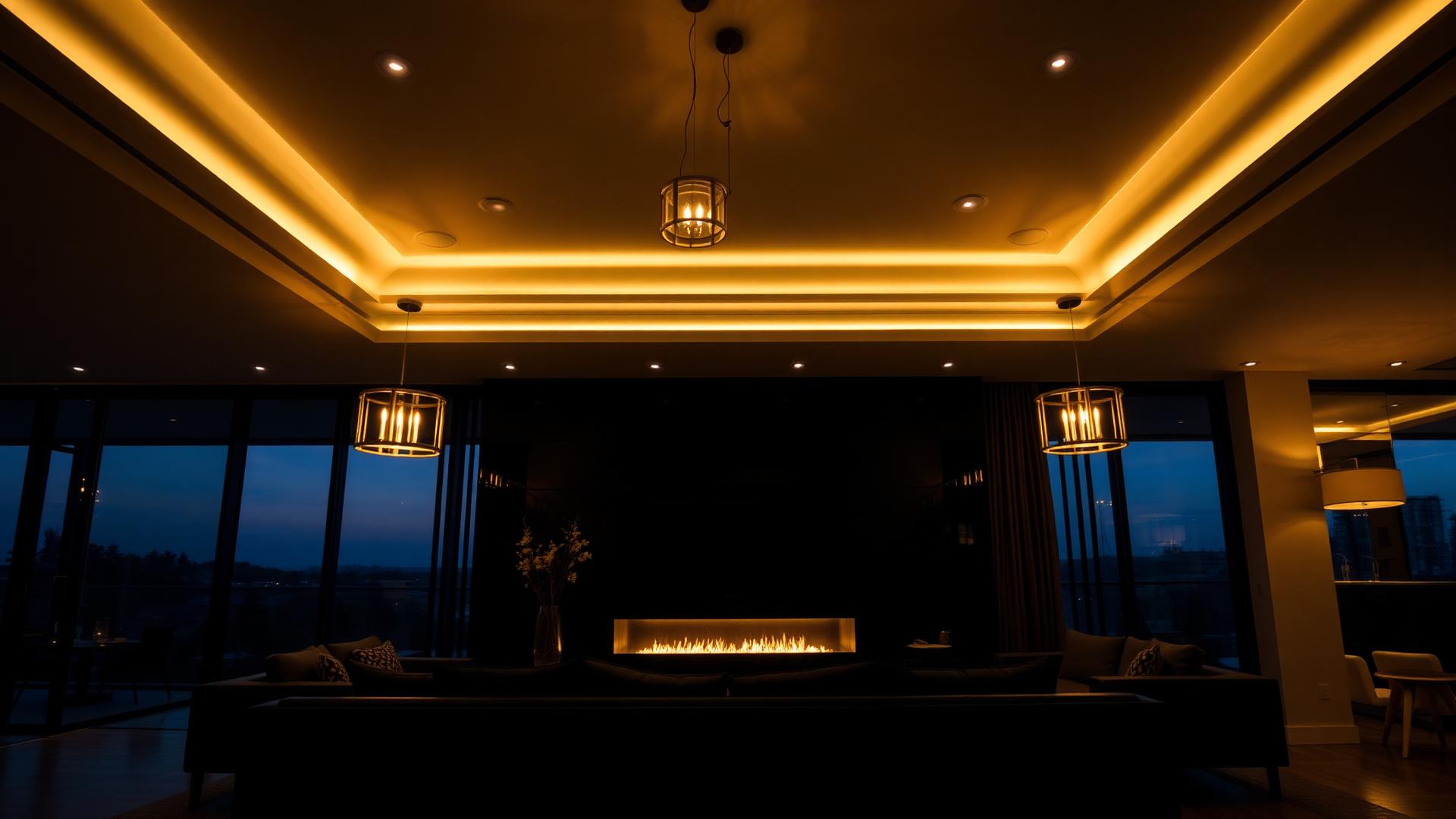 Warmly lit luxurious living room